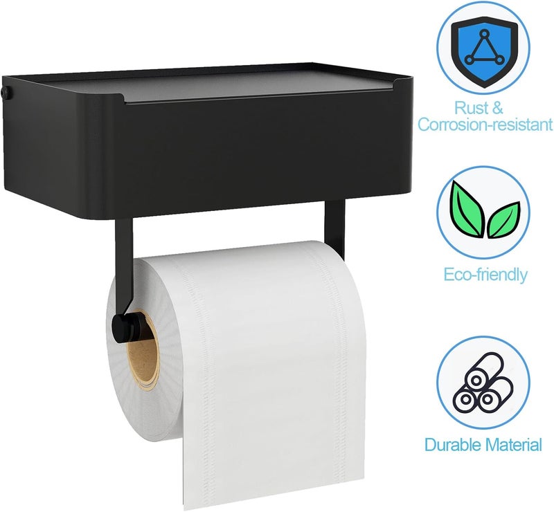 JUYSON Toilet Paper Holder with Shelf, Flushable Wipes Dispenser Fits for Bathroom Wipe Storage, Keep Your Wipes Hidden Out of Sight - SUS304 Stainless Steel Wall Mount Organizer (Matte Black) - Image 5